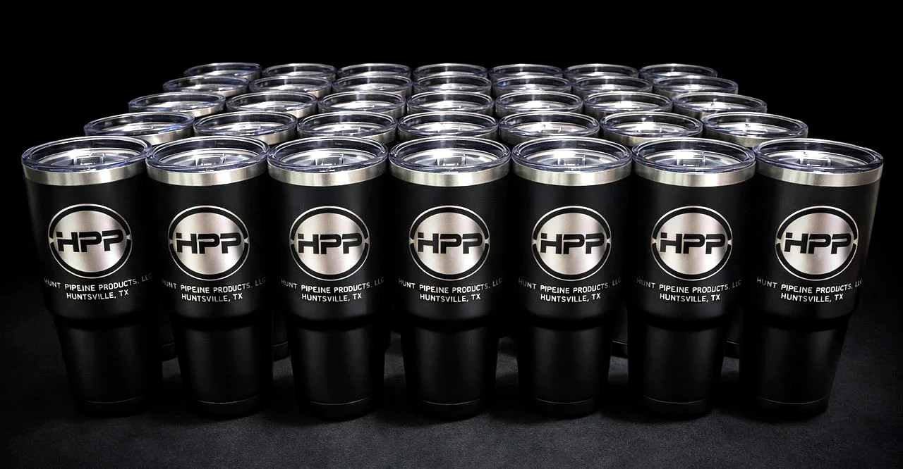 Engraved stainless steel tumblers produced by MugsLab