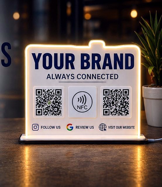 Illuminated custom QR code sign for a local business